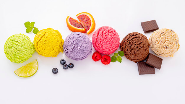 Various of ice cream flavor ball isolate on white background